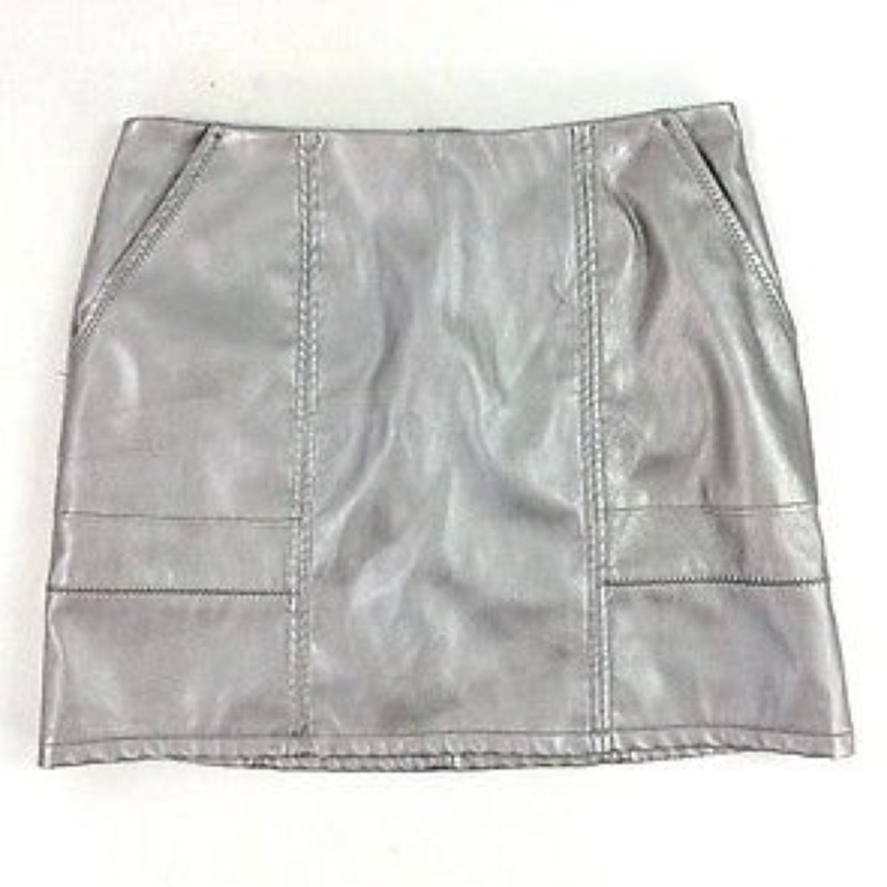 Silver metallic faux leather mini skirt A-Line